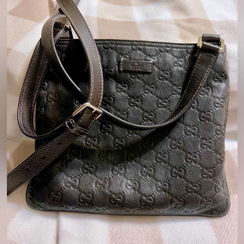 GUCCI Guccissima Pochette Crossbody Shoulder Bag Leather Brown